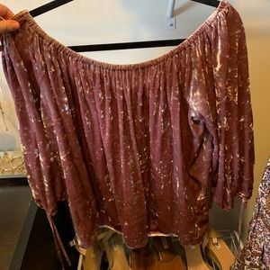 PINK CRUSHED VELVET off the shoulder blouse